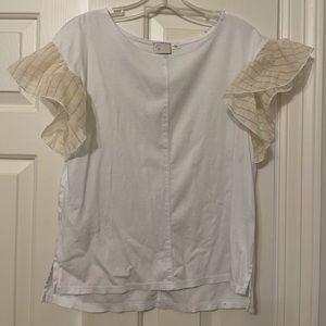 Anthropologie white top with ruffle sleeves